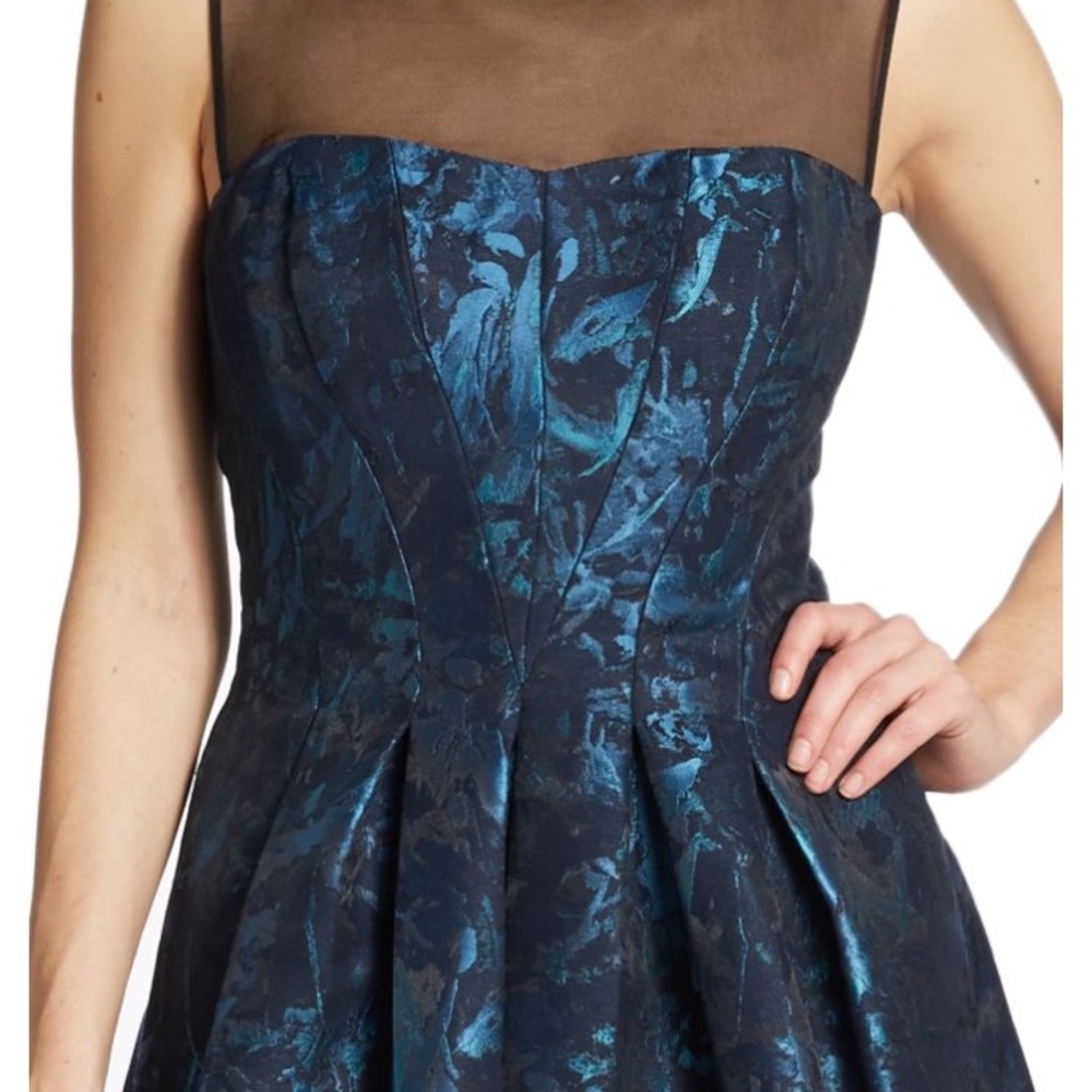 Vera Wang Fit-and-Flare Illusion Neck Dress - Picture 4 of 6